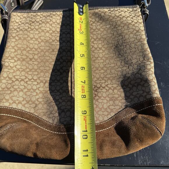 Vintage Coach Signature Mini C Bag Canvas Suede Shoulder Bag Purse Brown F10944 - Picture 15 of 16